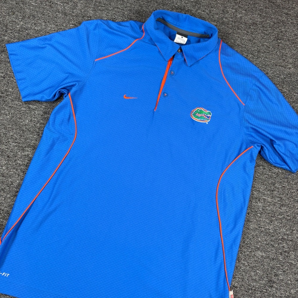 Nike Polo Shirt Mens Large Blue Florida Gators Dri-FIT Short Sleeve Piping